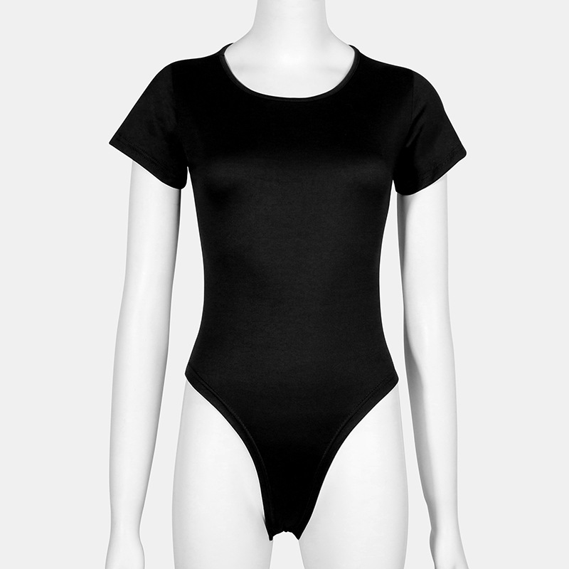 Womens Seamless Short Sleeve Bodysuit - Round Neck Thong Body Shaper
